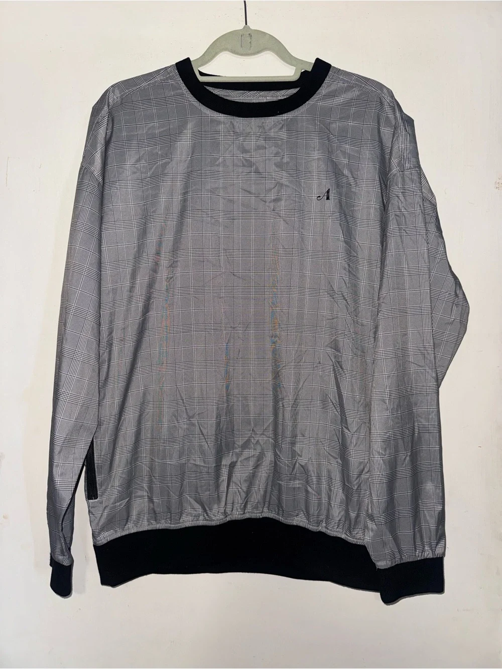 Awake Gray Plaid Crewneck with Black Rib Trim